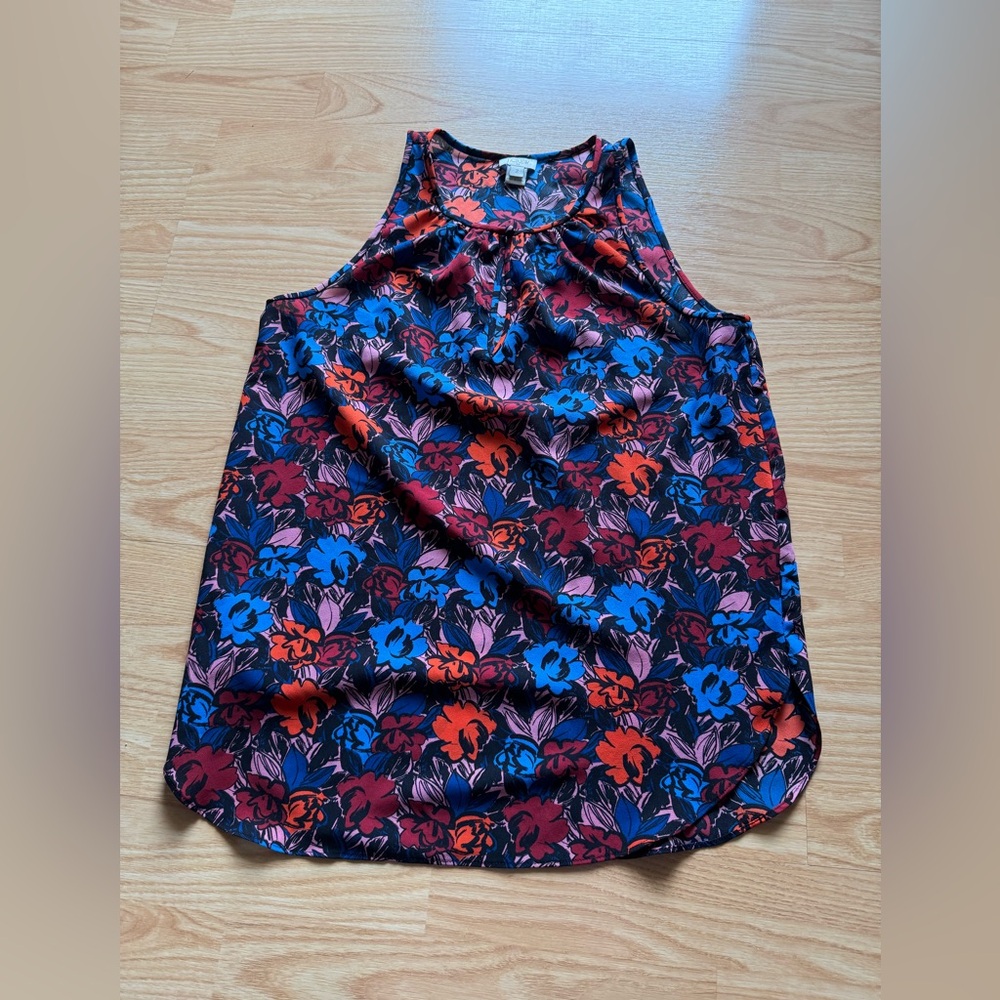 J.Crew women's floral sleeveless keyhole blouse office colorful business casual